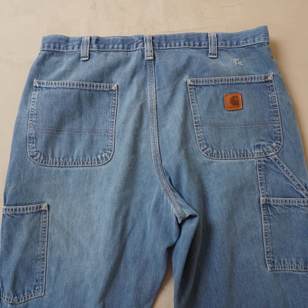 Carhartt Dungaree Fit Carpenter Jeans Mens 36x32 Light Wash Blue Denim